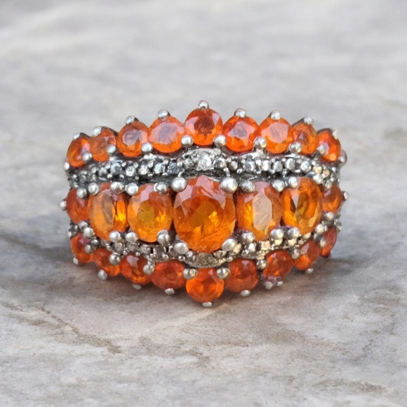 Vintage Jewelry - Vintage Sterling Orange Sapphire Cluster Ring